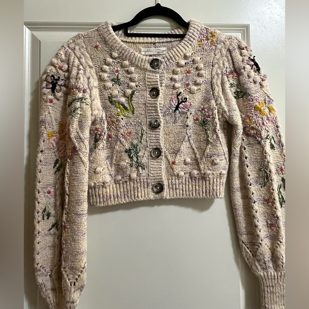 Anthropologie cropped cardigan. Adorable embroidery detailing!